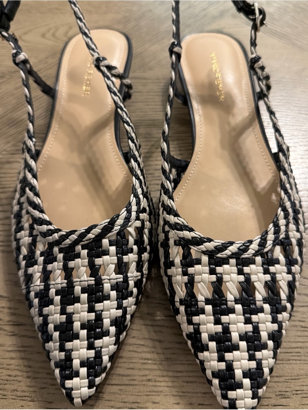 NEW Marc Fisher Kelysa Woven Slingback Pointy Flats in black and white size 11 - Picture 2 of 5